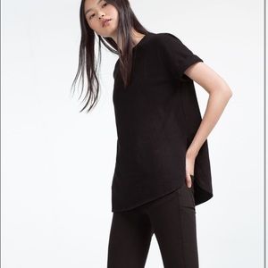 Zara 'checked t-shirt with slit sides' black M